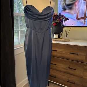 Fashion Nova Satin Blue Midi Dress